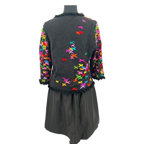 Vintage Michael Simon Bright Patterned Fishnet Woven Ribbons Cardigan  Large - Picture 4 of 8